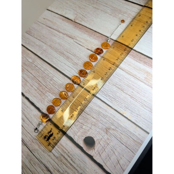 Amber Beaded Bracelet With Adjustable Silver Chain Clasp - Picture 4 of 10